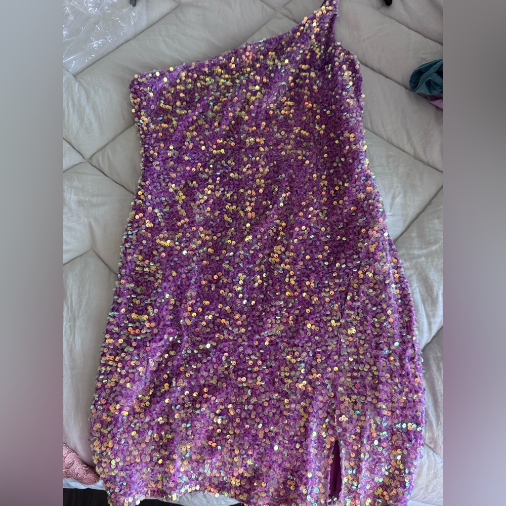 Purple Sequin One-Shoulder Mini Dress